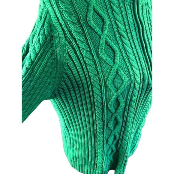 Chaps vintage green cable knit 3/4 gold zip mock turtleneck sweater size M - Picture 7 of 12